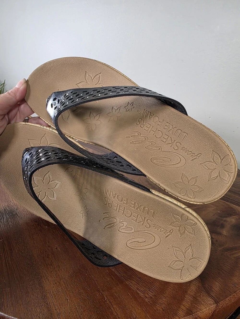Skechers Cali Beverlee Pier Stroll Wedge Sandals Black Size 10 Like New